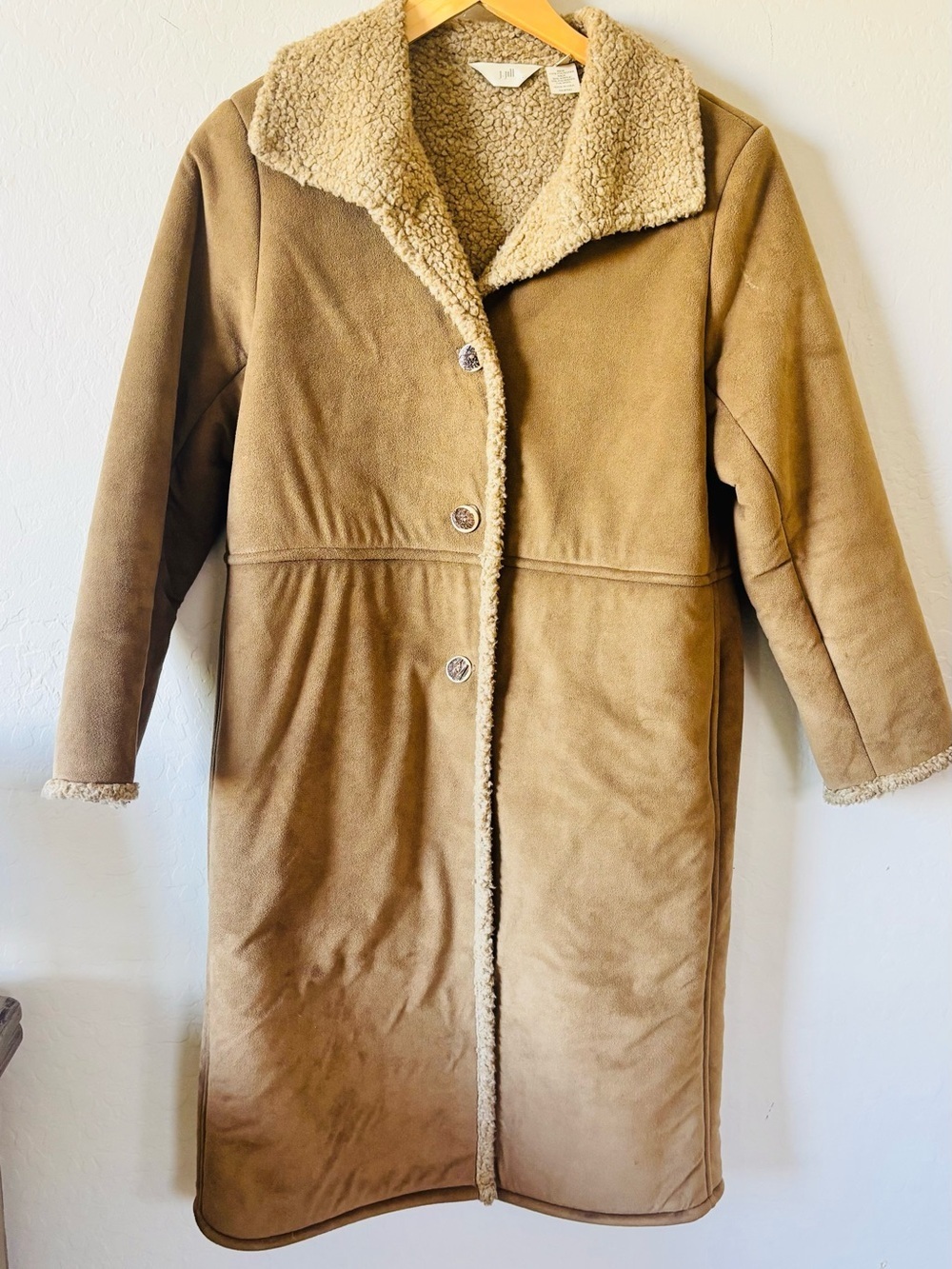 J. Jill NWOT Penny lane coat Long Faux-Shearling Trench Coat in Brown